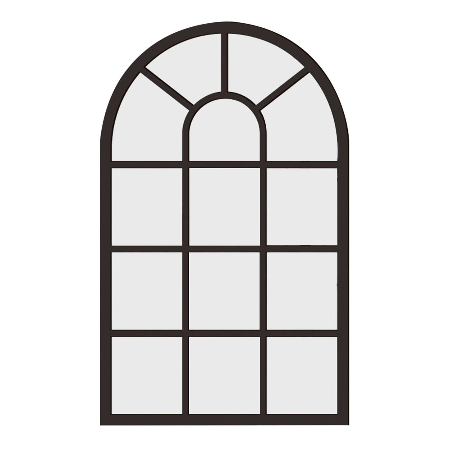 Arched Window Wall Mirror Wall Decorative Mirror Rustic Wood Acrylic Simple Wall Decor Windowpane Arch Mirror for Farmhouse, Black