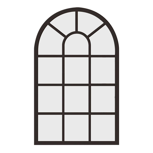 Arched Window Wall Mirror Wall Decorative Mirror Rustic Wood Acrylic Simple Wall Decor Windowpane Arch Mirror for Farmhouse, Black