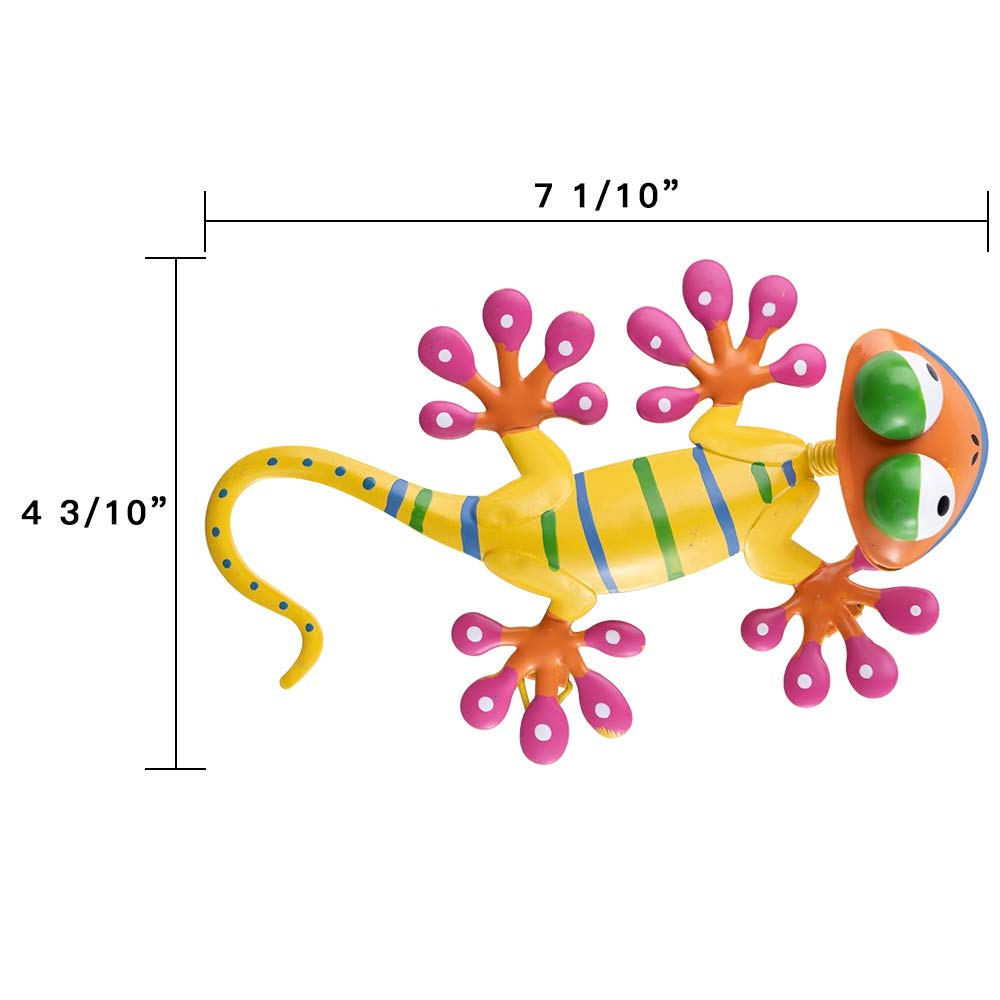 hogardeck Metal Gecko Outdoor Wall Decor, 4 Pack Lizard Art Garden Sculptures & Statues with Shaking Head Spring Decor for Front Yard Fence Patio