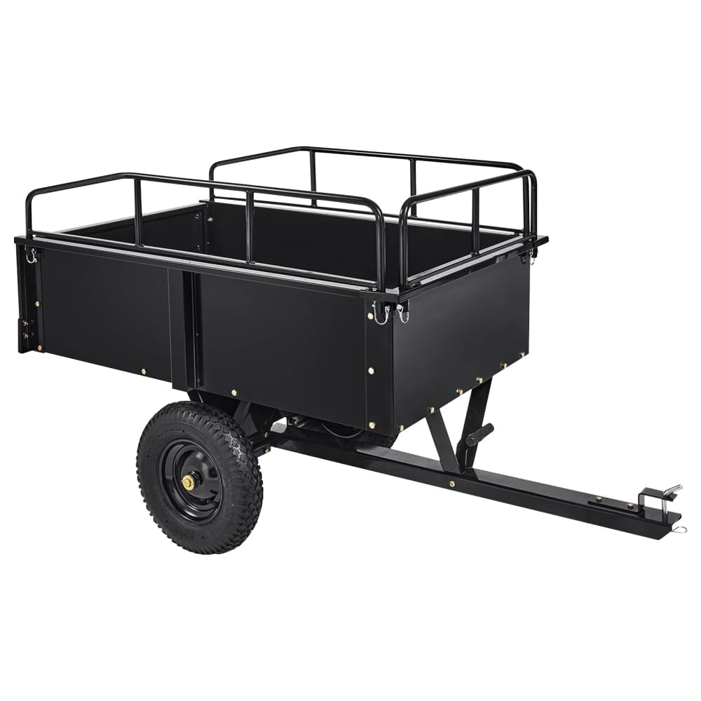 Garvee 750 LBS Utility Trailer, 15 Cubic Feet Heavy Duty Steel Dump Cart Garden Trailer with Removable Sides,Hand Pull or Foot Pedal Garden Dump Cart for ATV, UTV, Lawn Mowers and Tractors