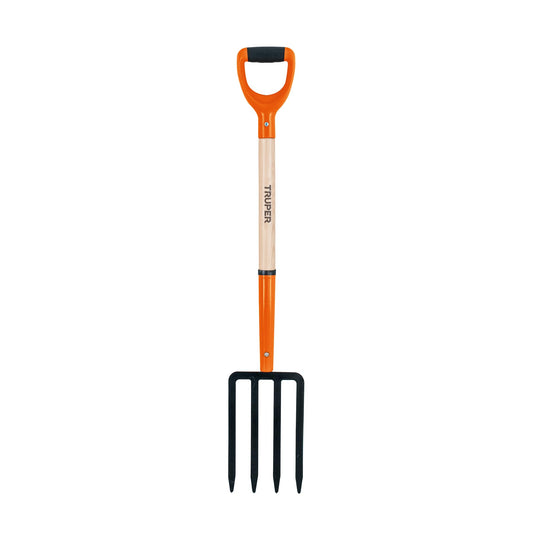 Truper Garden Fork, 4 Tines, 29-Inch Ash Wood Handle with Comfort Grip Y Handle, Forged One-Piece Steel Head (Model BJ-4P / 11018)