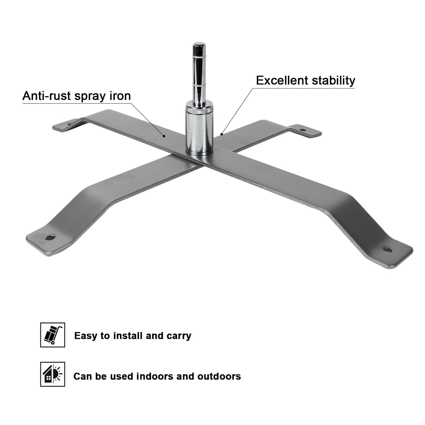 QSUM Cross Base Stand for Feather Flag, Feather Flag Weights Base, Stainless Steel Stand (Silver)