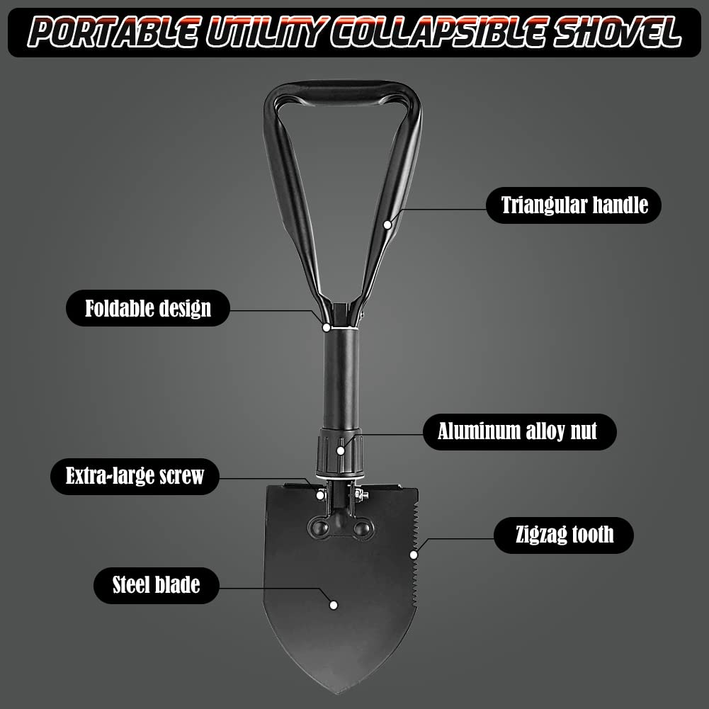 PLACHIDAY Digging Shovel, 18.5'' Lightweight Camping Shovel Portable High Carbon Steel Folding Mini Trowels for Outdoor Camping Backpacking Hiking Car Emergency Home Garden