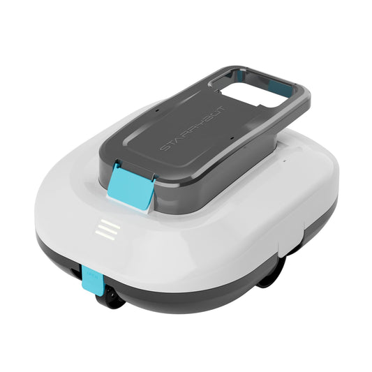 STARRYBOT Cordless Robotic Pool Cleaner with Dual high-Efficiency Motors Delivers Strong Suction, Smart Self-Parking,Smart LED Indicator,Pool Vacuum for Above-Ground Flat Pool up to 900 Sq.ft(White)