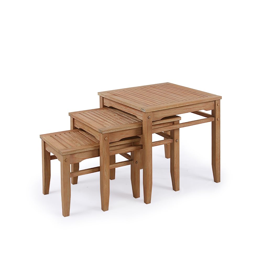 Cambridge Casual Arie Outdoor Nesting Side Tables Set of 3, Solid Indonesian Teak Wood Patio Accent Tables, Weather-Resistant Natural Finish for Garden, Porch, Balcony, or Poolside Use