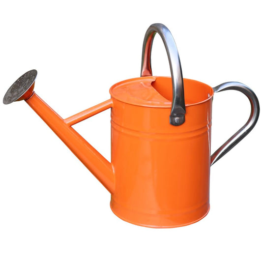 yourjoy Metal Watering Can, One Gallon Watering Cans Stainless Steel for Outdoor Indoor Garden Plants Watering (Stainless Steel Handle Orange)
