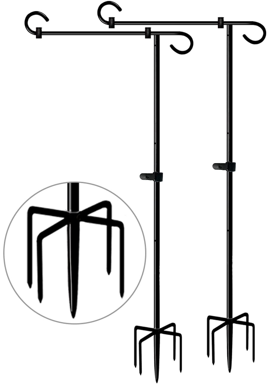 Koutemie 49 Inch Extra Tall Garden Flag Stand Holder Pole with 5 Prong Bases for 12 x 18 Outside Fall Yard Flags Décor, Matte Black & 2 Packs