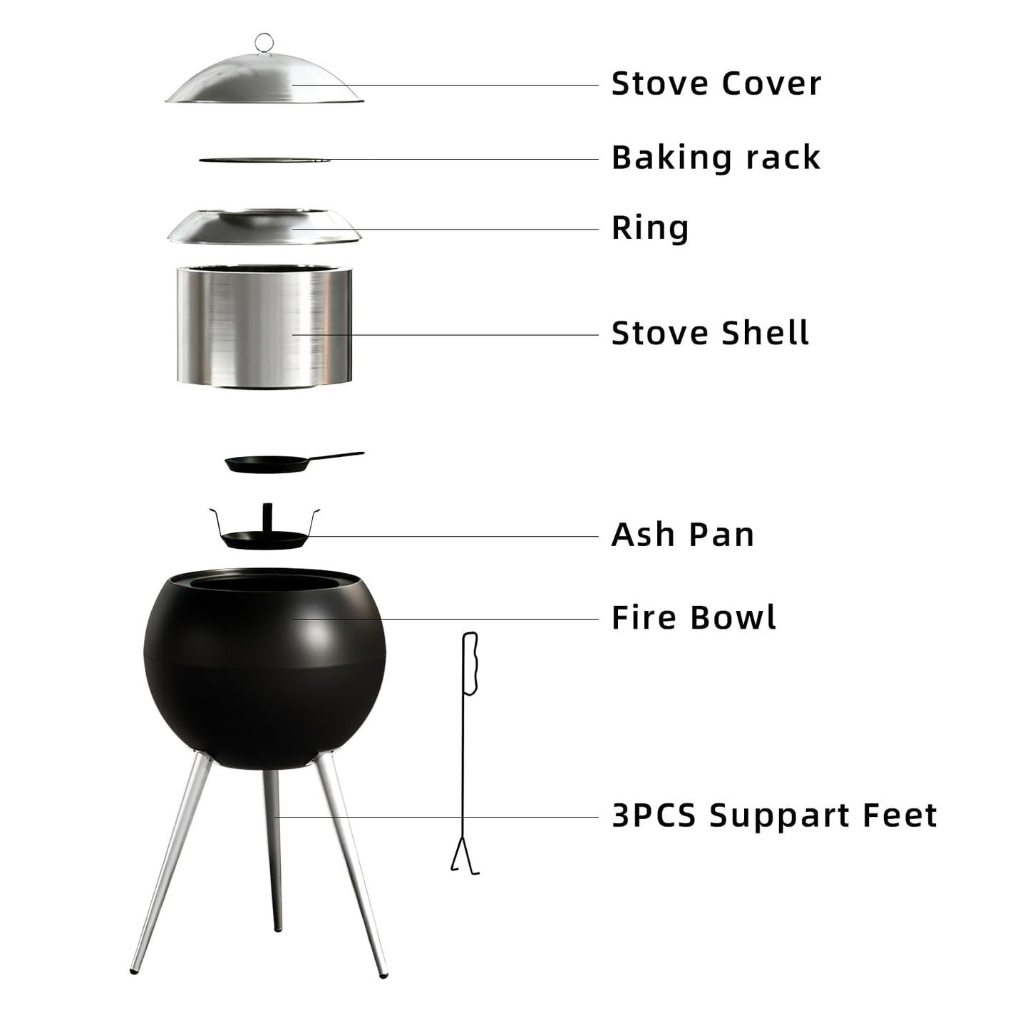 CABZOON Smokeless Fire Pits for Outside,Solo Bonfire Fire Pit with Removable Ash Pan,304 Stainless Steel Liner Heightening Outdoor Heater, Enhanced Airflow and Easy Cleanup