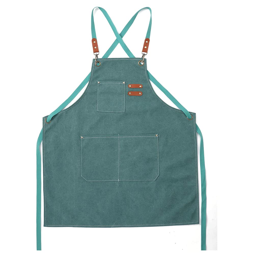 Turbokey Kids Aprons for Girls and Boys Toddler Aprons with Pockets Cooking Baking Painting Crafting Art Gardening Adjustable (Green)