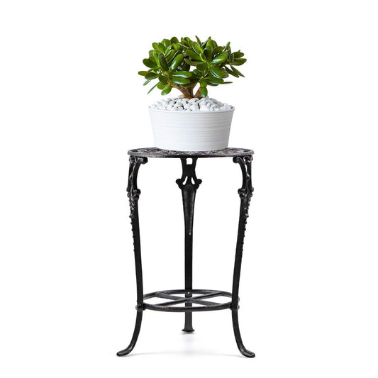 MDLUU Plant Stand 18.8 Inches Tall, Cast Iron Potted Plant Stand, 2-Tier Metal Planter Stand, Flower Pot Stand for Living Room, Bedroom, Kitchen Decor (Black)