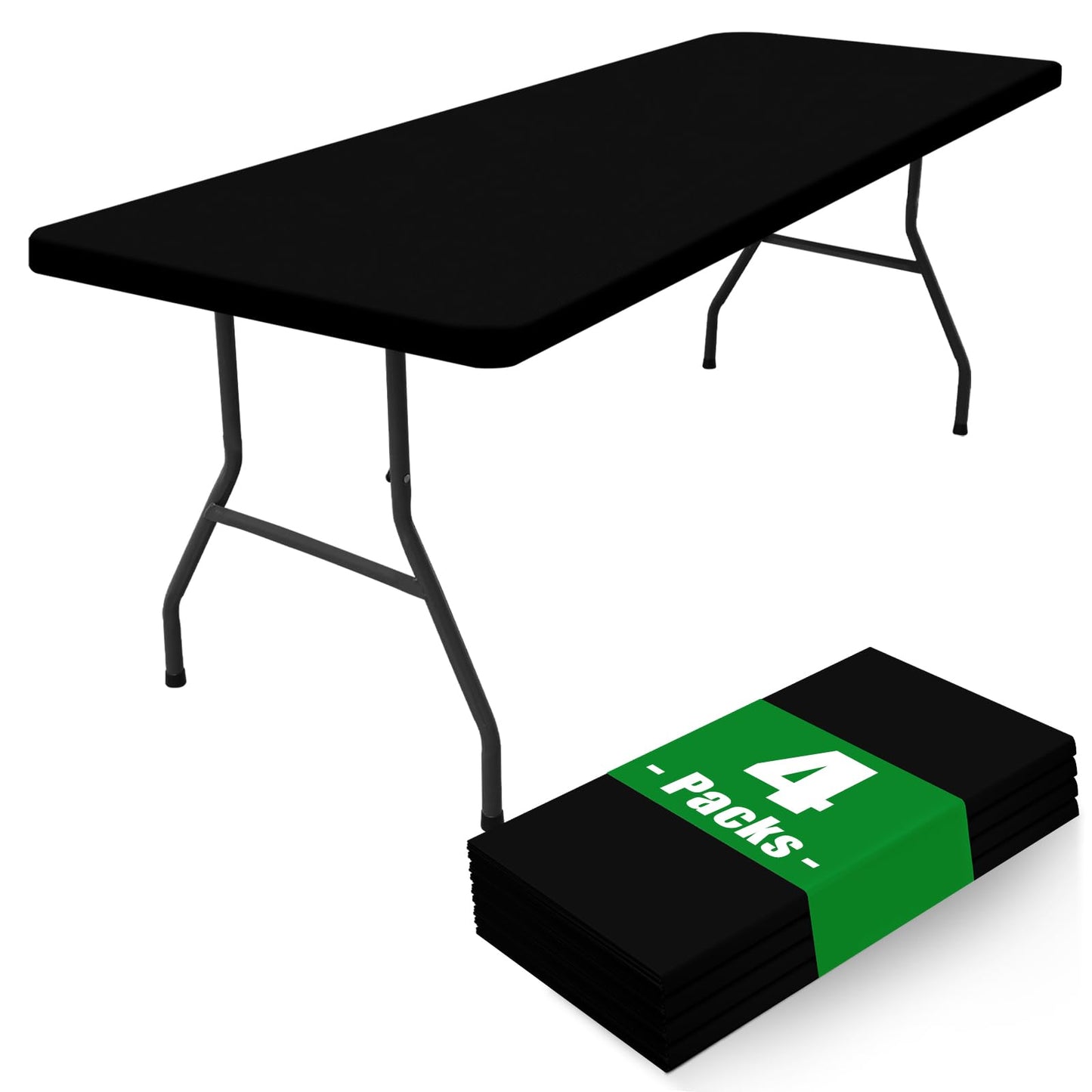 Moosfor Spandex Rectangle Table Cloth 4 Pack, Elastic Fitted Tablecloths for Picnic, Stretch Washable Patio Table Cover for Outdoor, Camping, Banquet and Parties (Black, 36"x60")