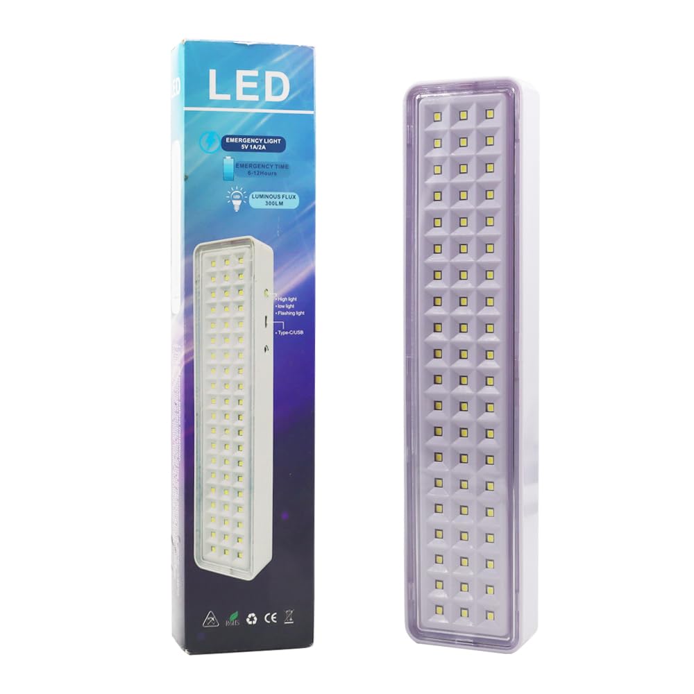 LED Emergency Light, Rechargeable Portable Indoor wall-Mounted Household Light, 30/60LED exit Light, 3 Lighting Modes, Magnetic Attachment, Camping Light (60LED USB Type-C)