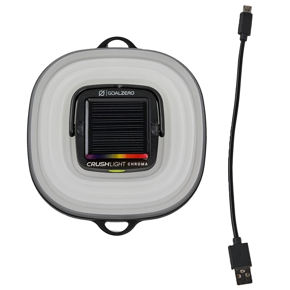 Goal Zero Crush Light Chroma Lantern Collapsible Solar Lantern 3 White Plus Multicolour Fade Plus 6 Colour Modes Turn Campsite Into A Party Built-in Solar Panel Or Charge from Any USB Port,Black