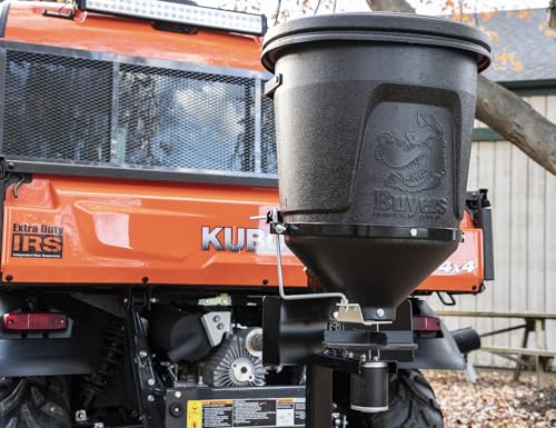 Buyers Products UTVS16 UTV Broadcast Spreader with Lid, 150 lb Capacity, Receiver Hitch Mount, for Salt, Grass Seed, Fertilizer & Feed, Adjustable Flow Gate, 12V Motor, Poly Hopper, All Season Use