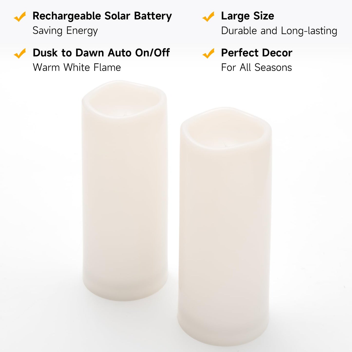 NURADA Large Outdoor Solar Candles Waterproof - 10" x 4" Rechargeable Solar Powered Flameless LED Pillar Flickering Candle for Patio Porch Lanterns Decor - Ivory White