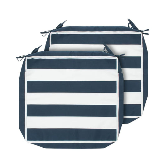 Magpie Fabrics Indoor Outdoor Cushion Cover Replacement 2 Pack, NO Insert! Water Repellent Slipcover with Ties Christmas Decor for Patio Garden Chair Seat Sofa Bench Wicker(Navy White, 22x20x4 Inch)