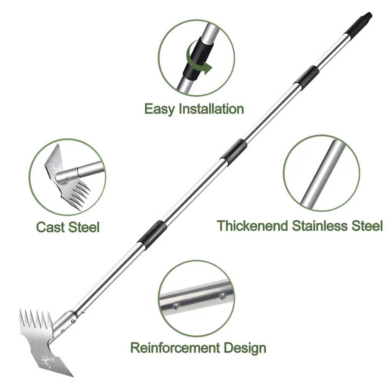 Weed Puller Tool with Long Handle, 60inch Manual Weed Puller Tool,2 in 1 Hand Weed Rake,Heavy Duty Garden Hoe,Uprooting Weeder Remover for Garden (Chrome(Stainless Steel), 60" Long Handle)