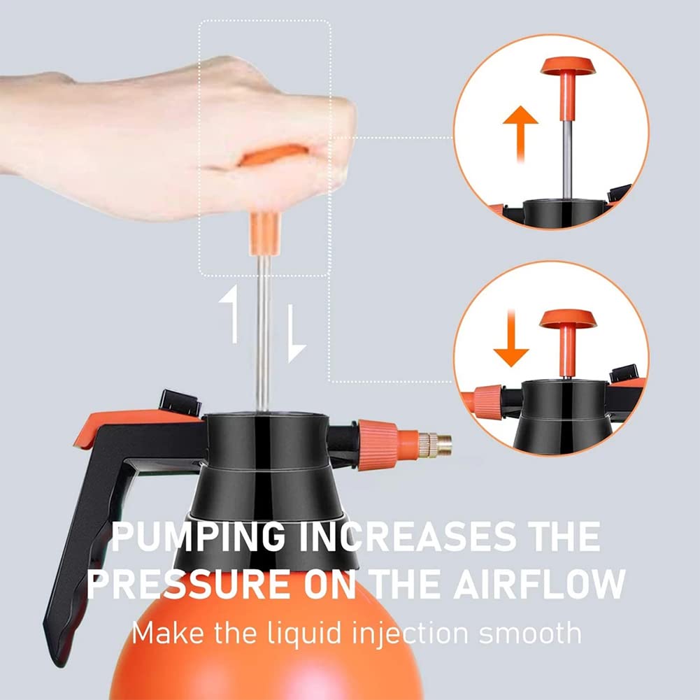 ANPTGHT 1 Pcs Garden Pump Sprayer, 0.5Gallon/68oz Hand-held Lawn Pressure Orange Spray Bottle with Adjustable Nozzle (FKM Gasket Update)
