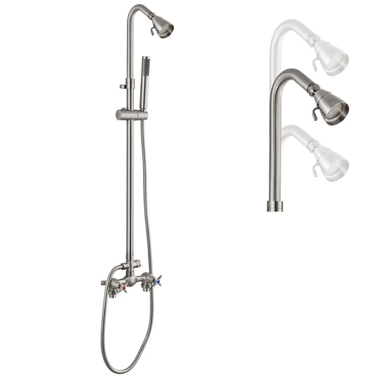 Cinwiny Brushed Nickel Wall Mounted Exposed Shower Fixtures with Hand Held Shower Head Outdoor Shower Kit 2 Cross Handles with Adjustable Slide Bar Dual Function Shower Faucet