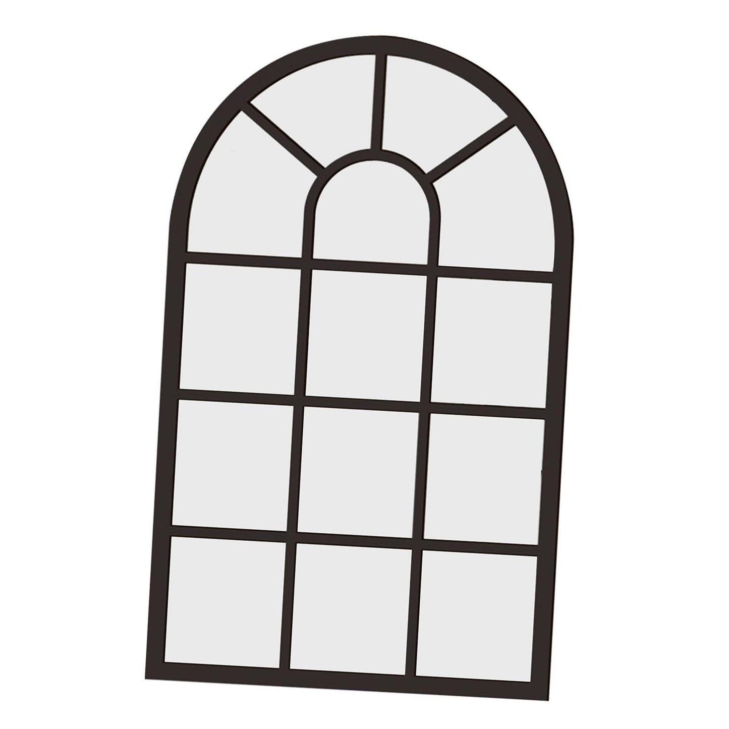 Arched Window Wall Mirror Wall Decorative Mirror Rustic Wood Acrylic Simple Wall Decor Windowpane Arch Mirror for Farmhouse, Black