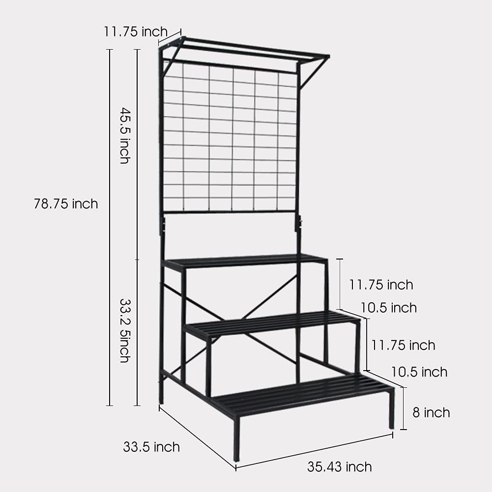 Zhongma 3 Tier Large Heavy Duty Plant Stand with wheels, Tall multi layer Plant Holder with Hanging Plant pot shelf, 35.43 x 33.27 x 80.7inch, Each Tier: 35.43 L x 10.5W, Easy to Hold Large Plant Pot