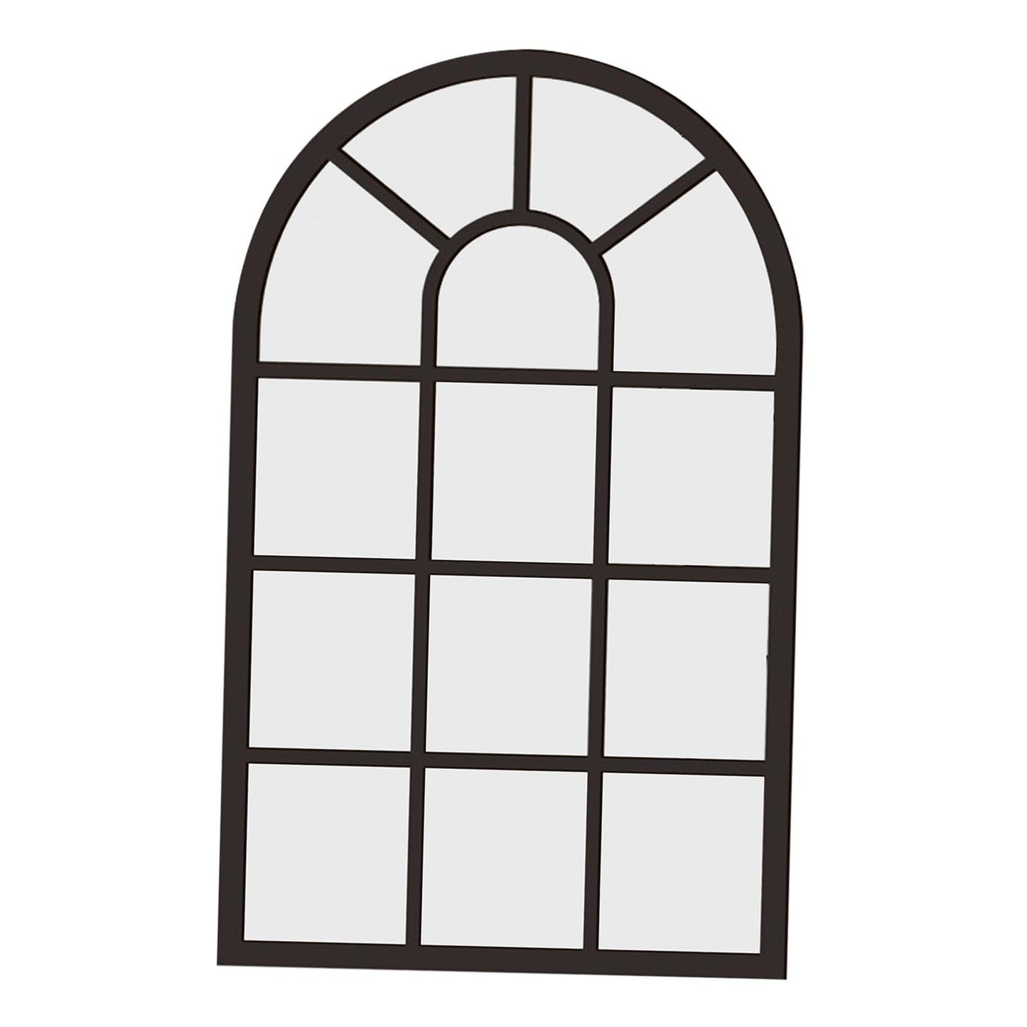 Arched Window Wall Mirror Wall Decorative Mirror Rustic Wood Acrylic Simple Wall Decor Windowpane Arch Mirror for Farmhouse, Black