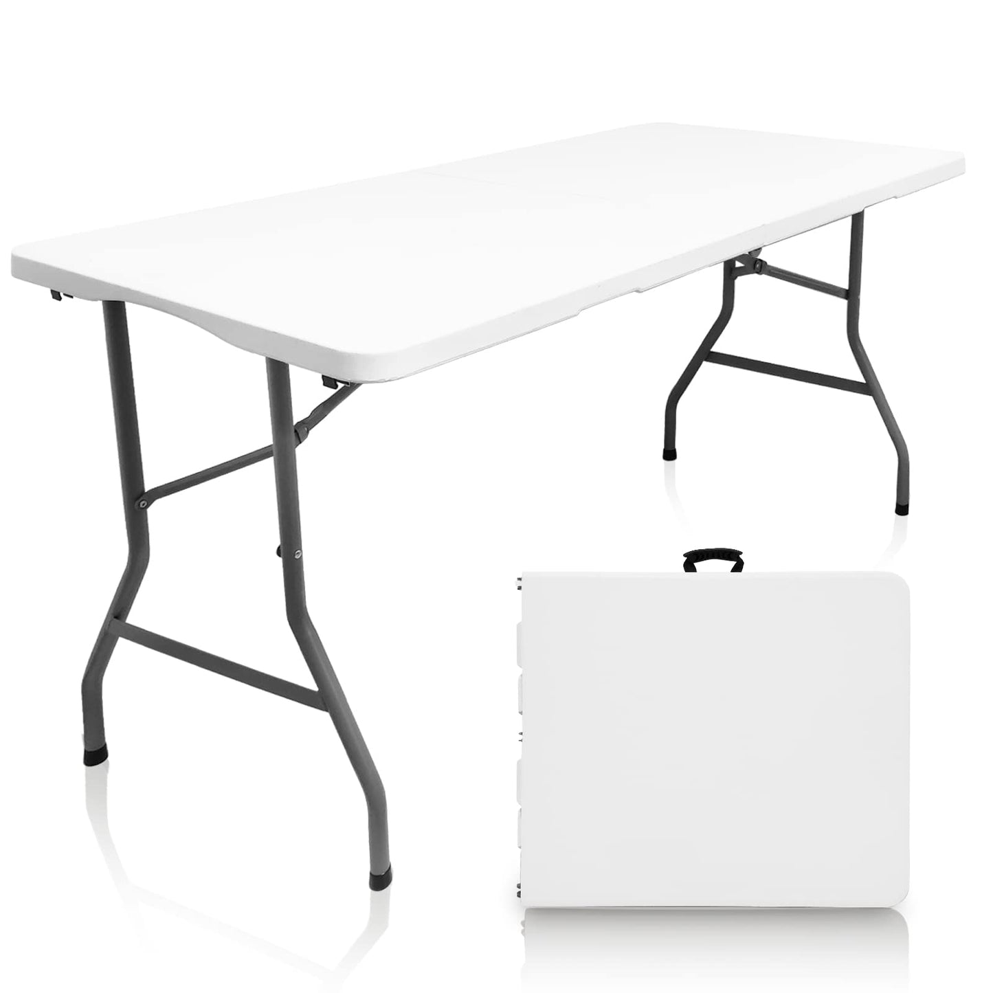 CAMP SOLUTIONS Plastic Folding Table, 5 FT Folding Table, Portable Tables for Dining Parties Card Picnic Camping