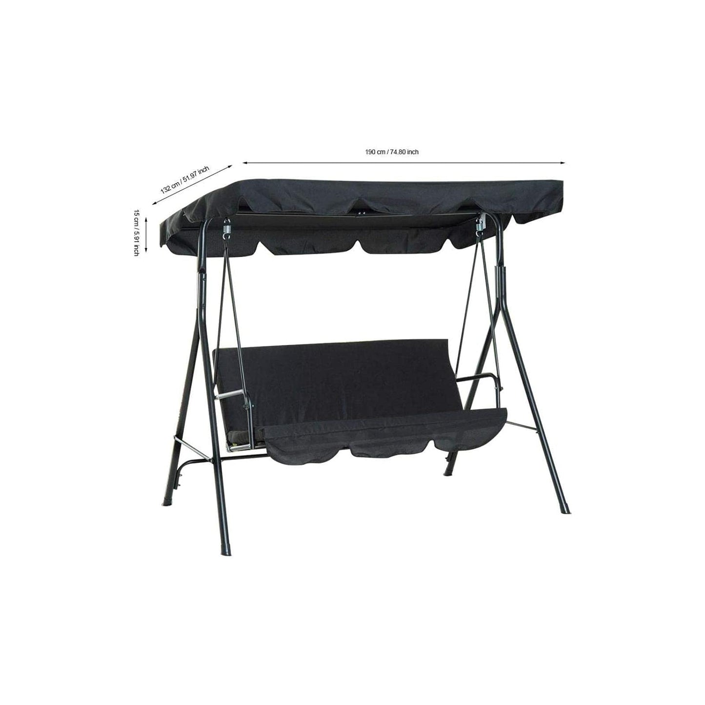 Waterproof Patio Swing Canopy Cover Set - Patio Swing Cushion Cover 3 Person Swing Seat Cover Replacement Anti Dust Protector 74.80 x 51.97 x 5.91 inch(Black)