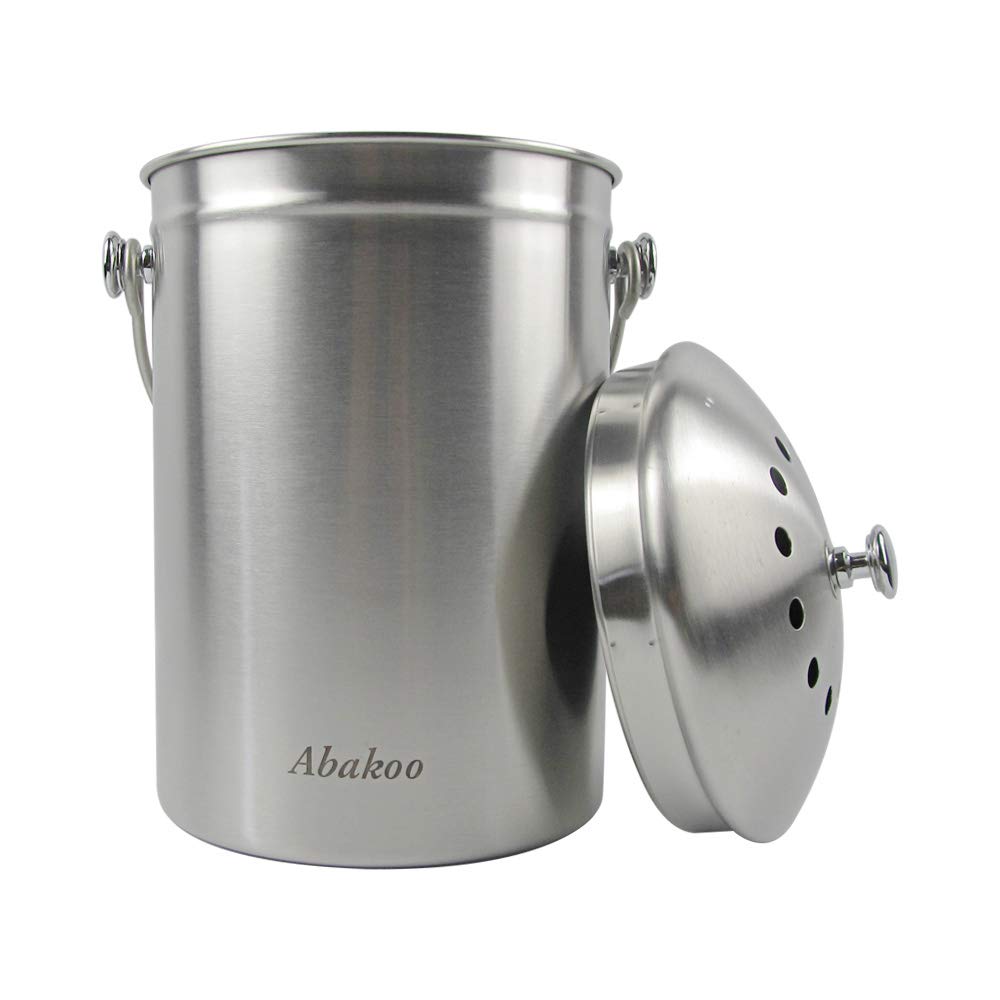 Abakoo 1.6 Gallon Compost Bin Indoor Countertop Kitchen Composter 304 Stainless Steel Waste Pail Kitchen Bin Pail - Includes 4 Filters