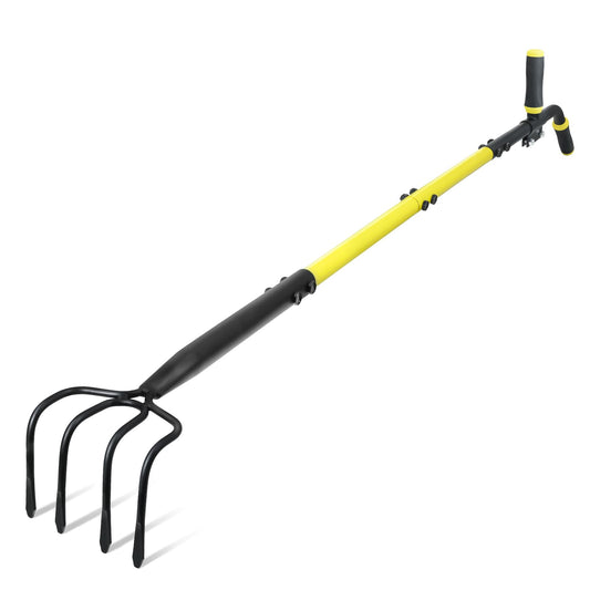 Jardineer 4-Tine Cultivator Rake with Auxiliary Handle, Garden Cultivator Long Handle, Hand Tiller Tool for Gardening Digging Loosening Weeding