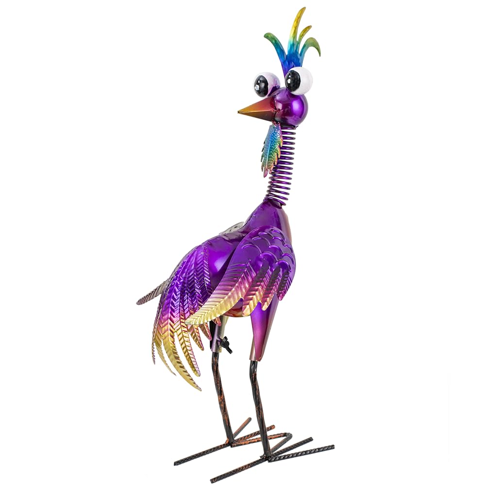 giole Metal Wacky Rooster Garden Statue, 19'' Rooster Decor Yard Statue Decorations Outdoor, Chicken Yard Art for Outside, Patio, Backyrad, Lawn(Purple)