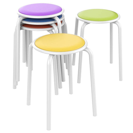 Yaheetech 18 Inch Padded Stack Stools with Leather Surface, Portable Nesting Assorted Color Drafting Metal Stools Colourful Decoration for Home Kitchen Indoor Outdoor Pack of 5