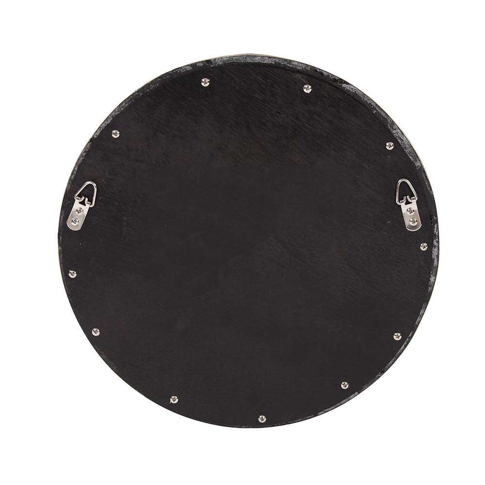 Howard Elliott Collection Patterson Convex Round Hanging Accent Wall Mirror, Matte Black and Silver Leaf, for Bedroom Entrway or Any Room, 16 Inch