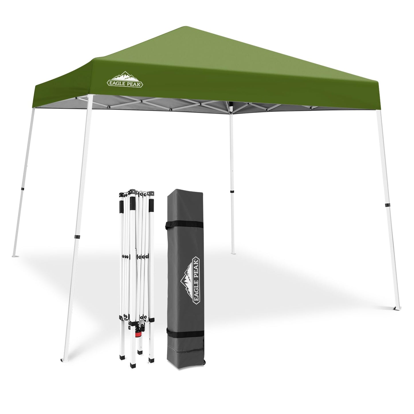 EAGLE PEAK 10x10 Slant Leg Pop-up Canopy Tent Easy One Person Setup Instant Outdoor Beach Canopy Folding Portable Sports Shelter 10x10 Base 8x8 Top (Grass Green)