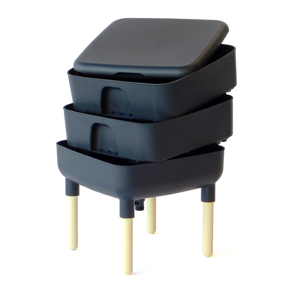 FCMP Outdoor - The Essential Living Composter, 2-Tray Worm Vermicomposter Bin (HF-LC4000v2-BLK) Black