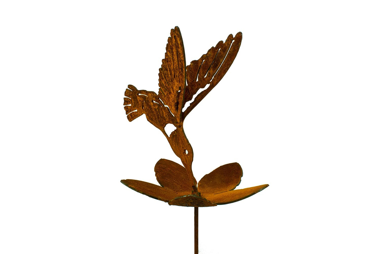 Hummingbird and Flower Garden Stake | Steel Construction with Real Rust Finish | Made in USA
