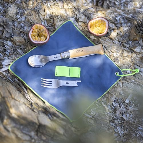 Opinel Picnic+ Cutlery Insert Set for No. 8 Folding Pocket Knives, Fork and Spoon Insert, Micro Fiber Napkin, Made in France