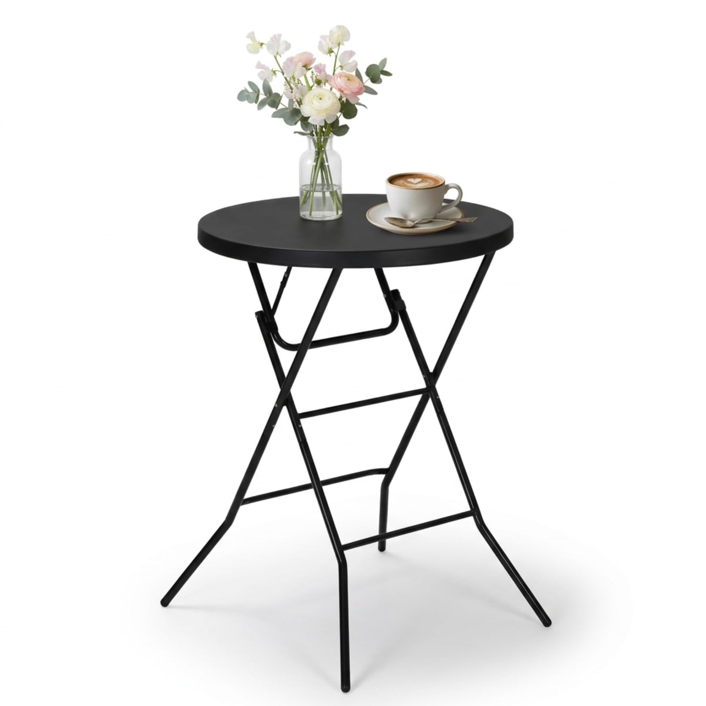 GlowitLian 32" Round Folding Table, Portable Bar Height Folding Table with Detachable Legs, Round Foldable Table with HDPE Top for Standing Parties, Balcony, Event, Indoor Outdoor Use (Black, 1 Pack)