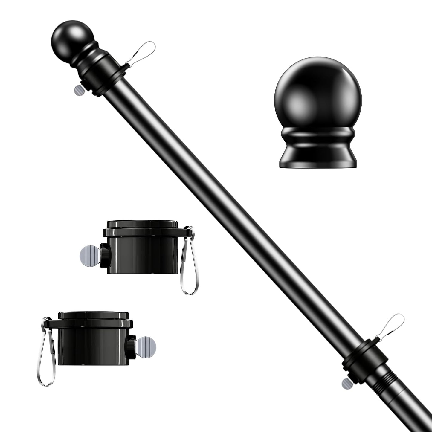 ESTTOP 5 FT Flag Pole, Tangle Free Spinning Stainless Steel Weather Resistant Rustproof Flagpole for 3x5 USA Flag Sports Fan Outdoor Flags 1" Dia Flag Poles for Outside House, Wall-Mounted (Black)