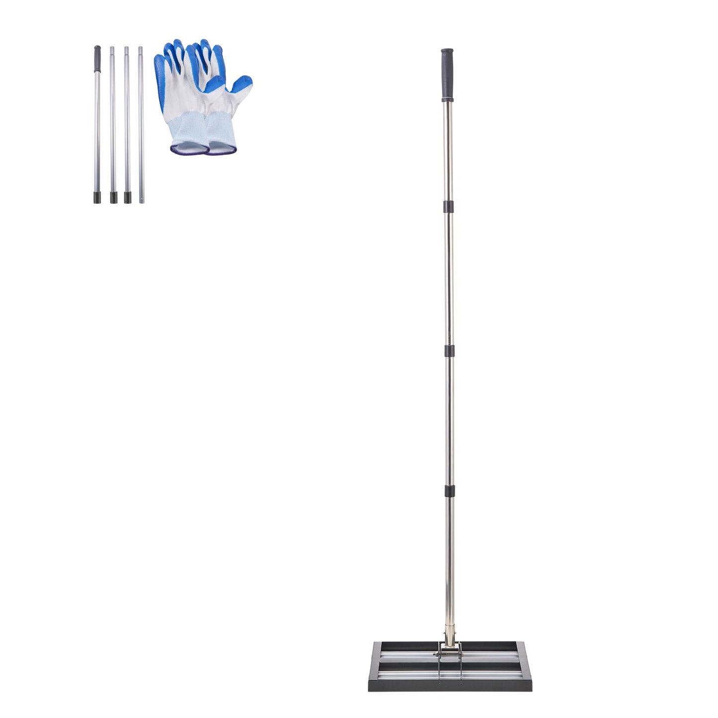 VEVOR Updated Lawn Leveling Rake with Roller, 17'' x 10" Stainless Steel Lawn Leveler with 63.4'' Adjustable Handle, Heavy Duty Yard Leveling Rake, Effort Saving Lawn Leveling Tool for Yard Golf Court