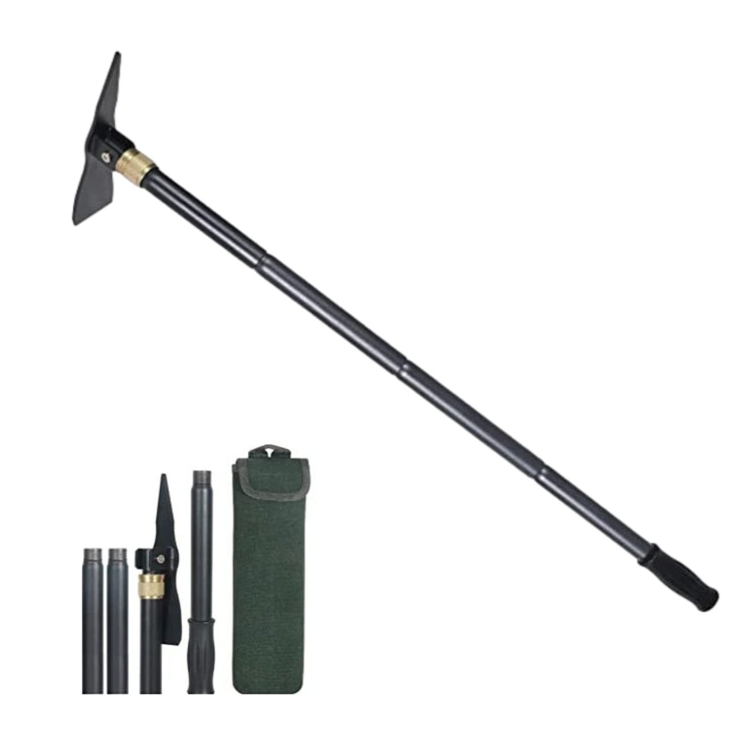 TENSURELIN Folding Pickaxe Hoe for Digging, Multi-Function Detachable, Garden Hoe Long Handle with Two Extension rods, Great for Loosing Soil, Camping Shovel for Outdoors