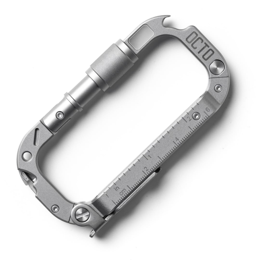 OCTO MAX 20-in-1 Titanium Carabiner Multi-Tool | Heavy-Duty EDC with Steel Knife, Glass Breaker, Bottle Opener, Wrenches, Screwdrivers & More