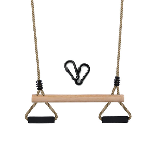 Wooden Trapeze Swing Bar with Gym Rings for Children's Swing Set Indoor Outdoor Garden,Yard,Playground