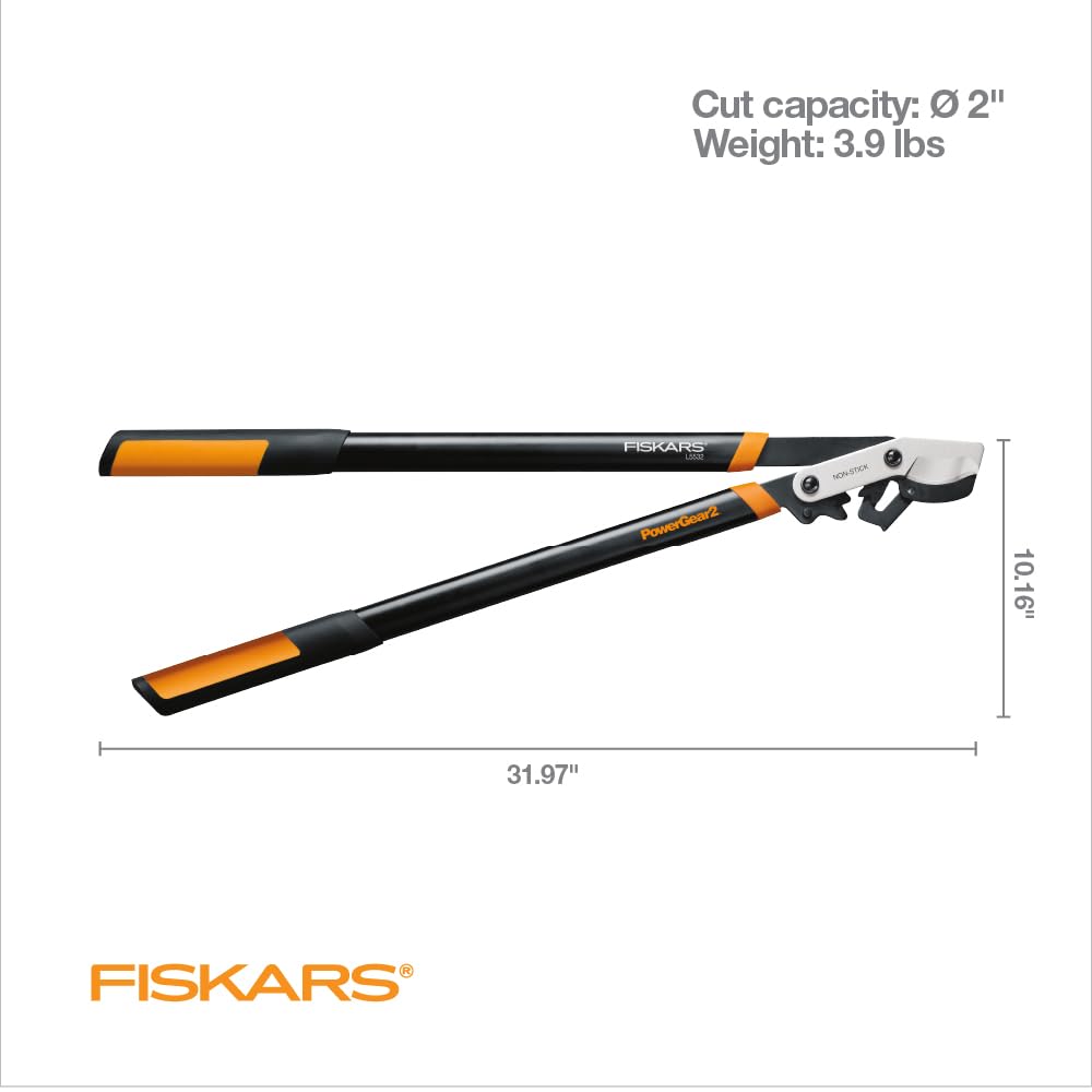 Fiskars 32-Inch Loppers for Tree Trimming, Heavy Duty, Low-Friction Sharp Steel Blade, Branch Cutter up to 2-Inch Diameter Cut Capacity, PowerGear2 Technology that Multiplies Power for Less Effort