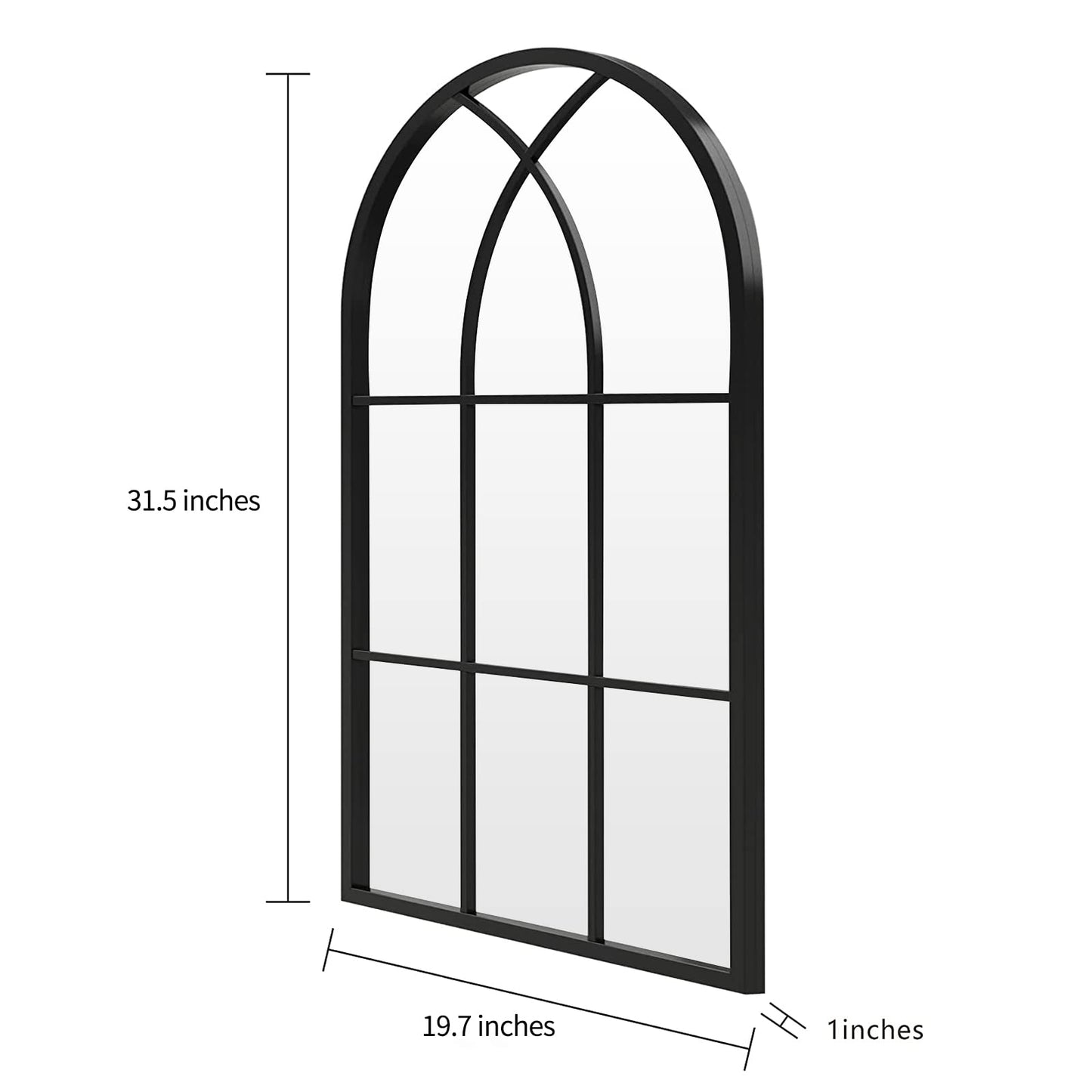 ironsmithn Arched Window Mirror, 31.5"x19.7" Grid Mirrors, Windowpane Mirrors, Black Metal Wall Mirror for Decor Living Room Fireplace Entryway Bedroom Hallway