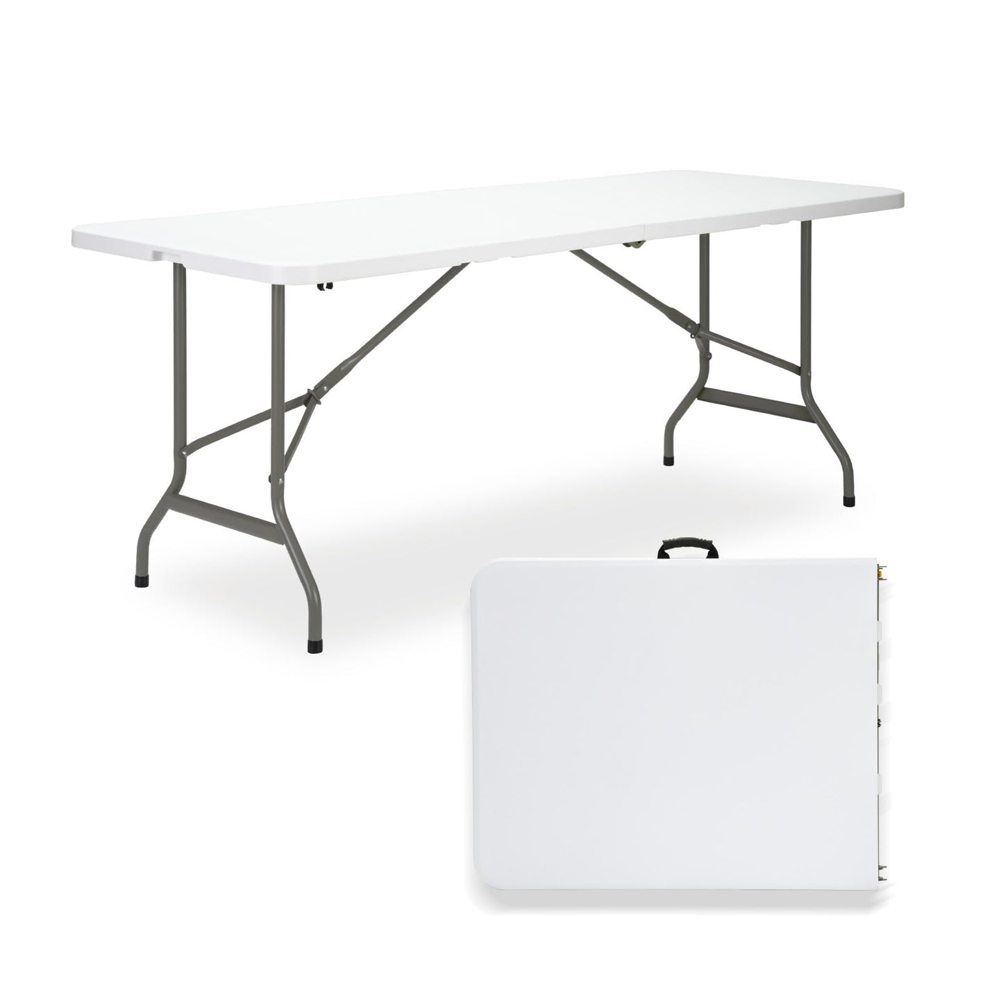 GlowitLian Folding Table 6ft, Heavy-Duty 500lbs Weight Capacity Foldable Table with HDPE Top & Steel Legs, Portable 6 Foot Picnic Table for Indoor Outdoor Parties, Camping, Event