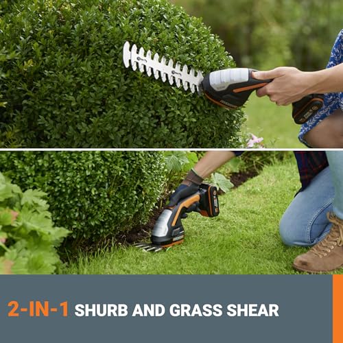 WORX 2 in 1 Cordless Hedge Trimmer, 4" Grass Shear & 8" Shrub Trimmer with 2 Blades, Battery & Charger Included, WG801