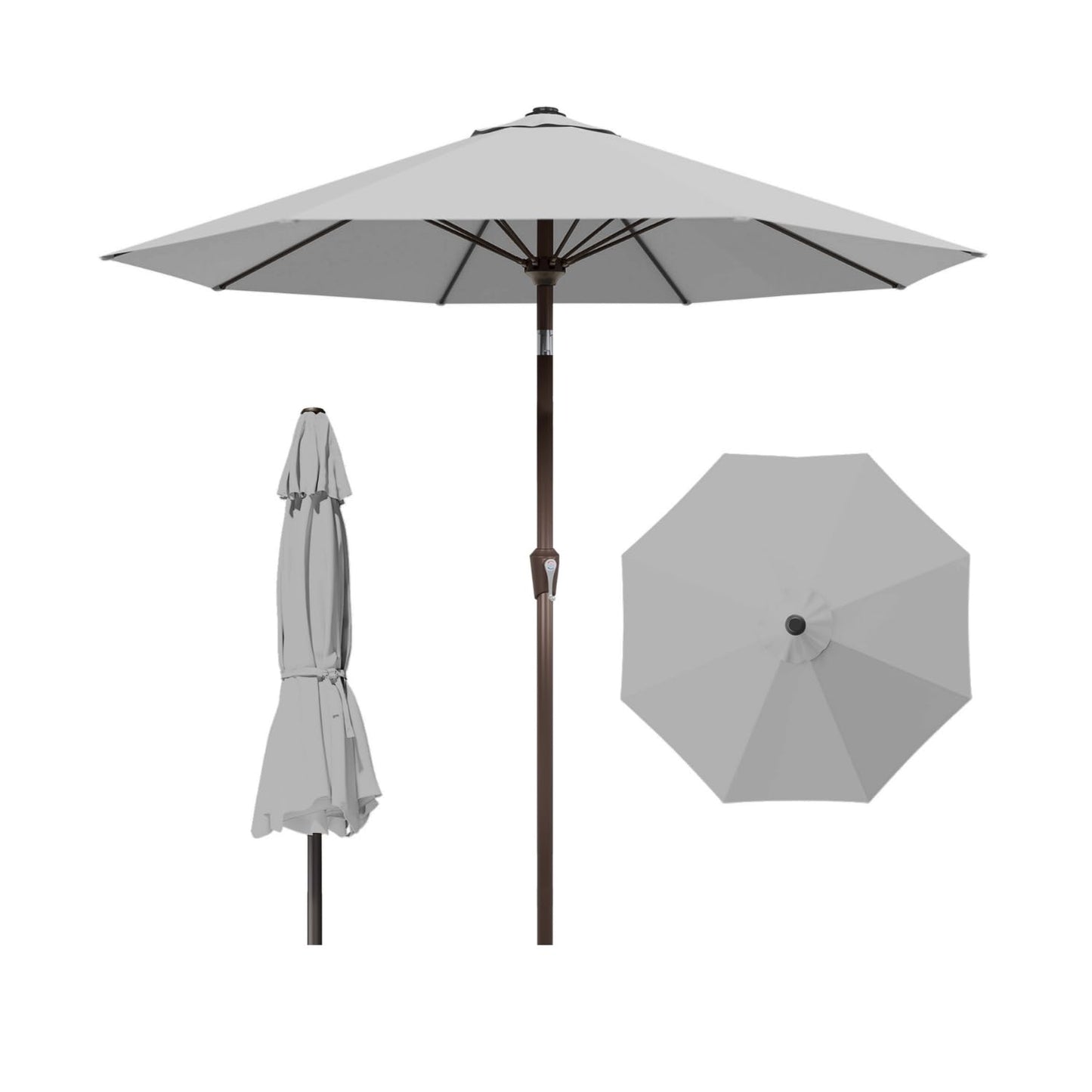Patio Kingdom 10FT Patio Umbrella Outdoor Market Umbrella with Crank and Tilt, 8 Flexible Fiberglass Ribs, UV-Resistant Waterproof Canopy for Patio, Deck, Garden, Backyard, Light Gray