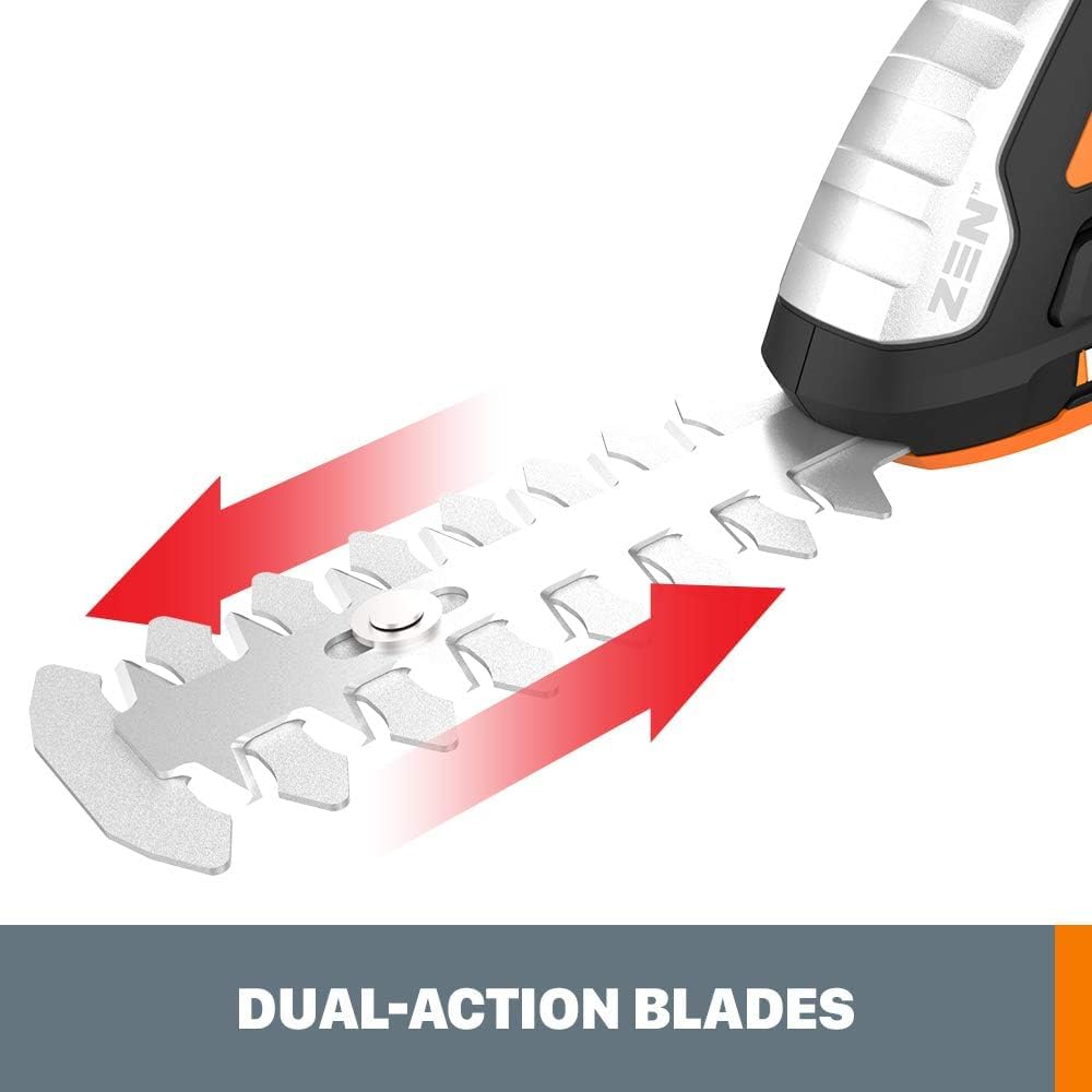 WORX 2 in 1 Cordless Hedge Trimmer, 4" Grass Shear & 8" Shrub Trimmer with 2 Blades, Battery & Charger Included, WG801