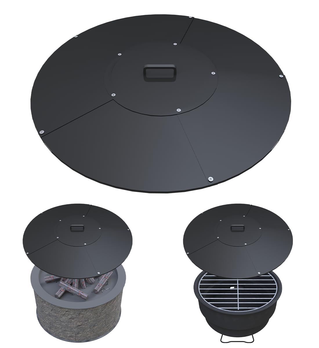 Ardier 32" Round Fire Pit Lid Fits for Bonfire Pits up to 30", Metal Cover with Handle, All-Weather Resistance Outdoor Firepit Accessory, Smokeless Fire Pit Cover for Fire Tables